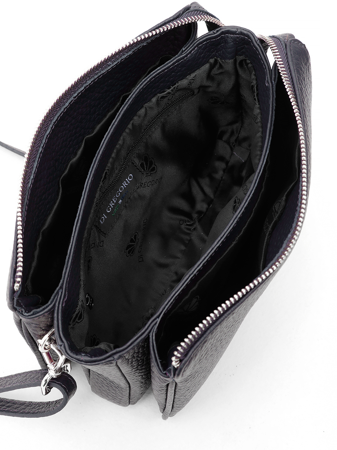 Кросс-боди синего цвета с тремя отделениями с логотипом Di Gregorio