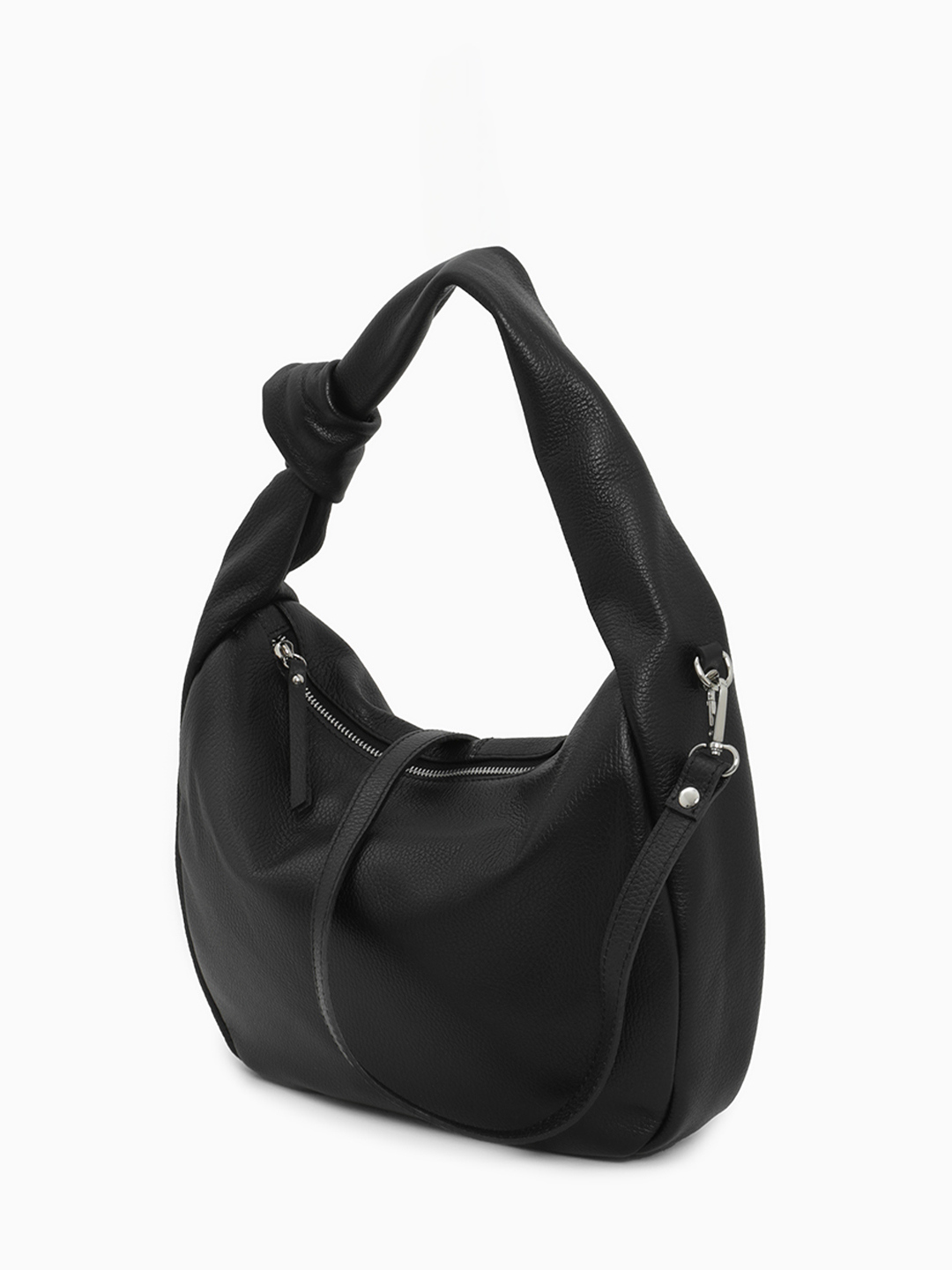 Сумка-хобо с кожаным узлом на ручке от FOLLE в чёрном цвете