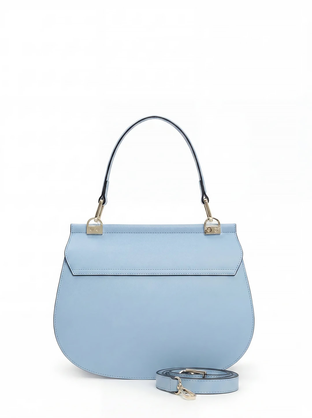 Сумка закругленной формы с одной ручкой и пряжкой на клапане от Cromia из натуральной голубой кожи