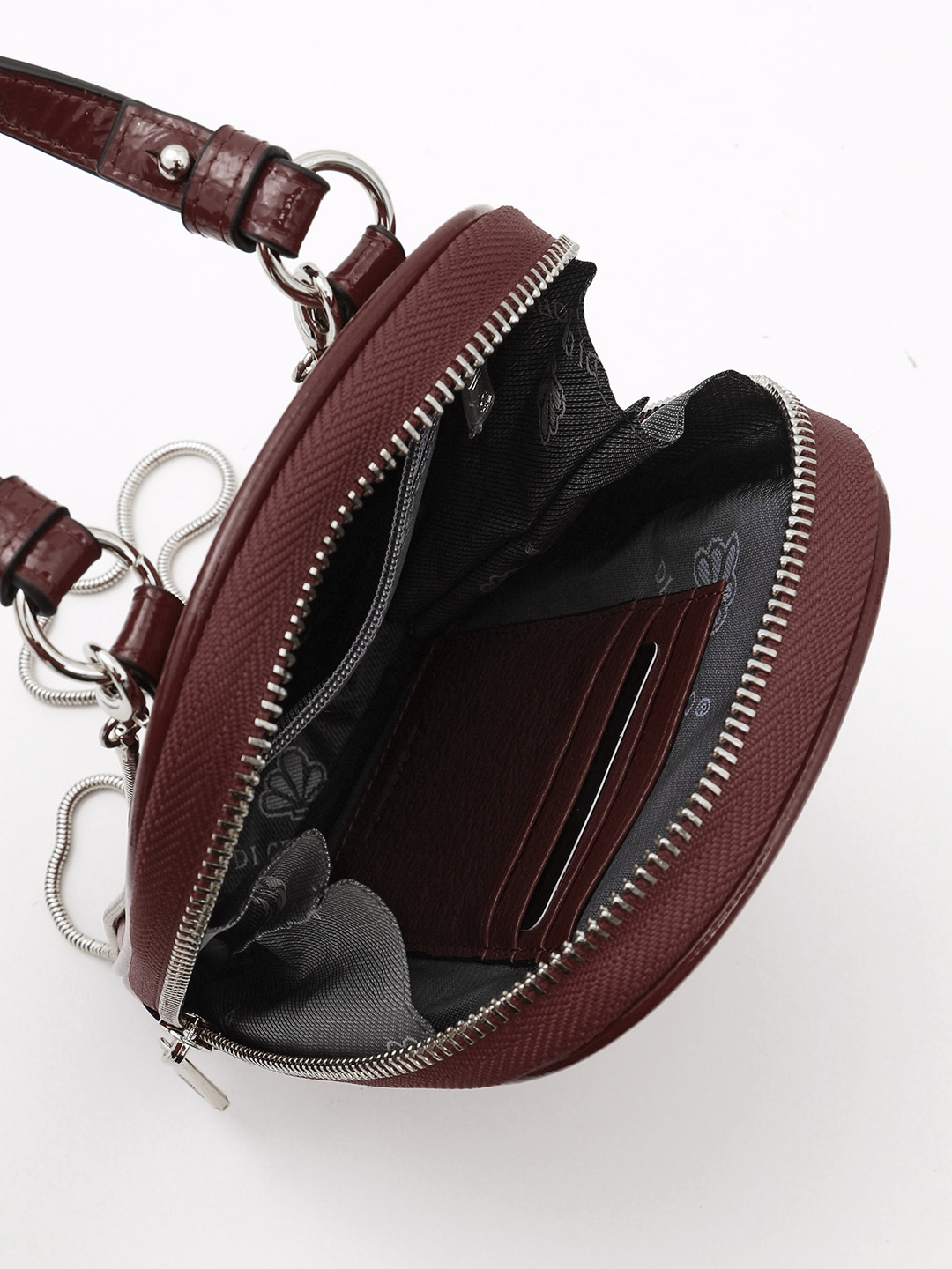 Сумка-кошелёк на шею / через плечо с именной гравировкой Di Gregorio из лаковой бордовой кожи