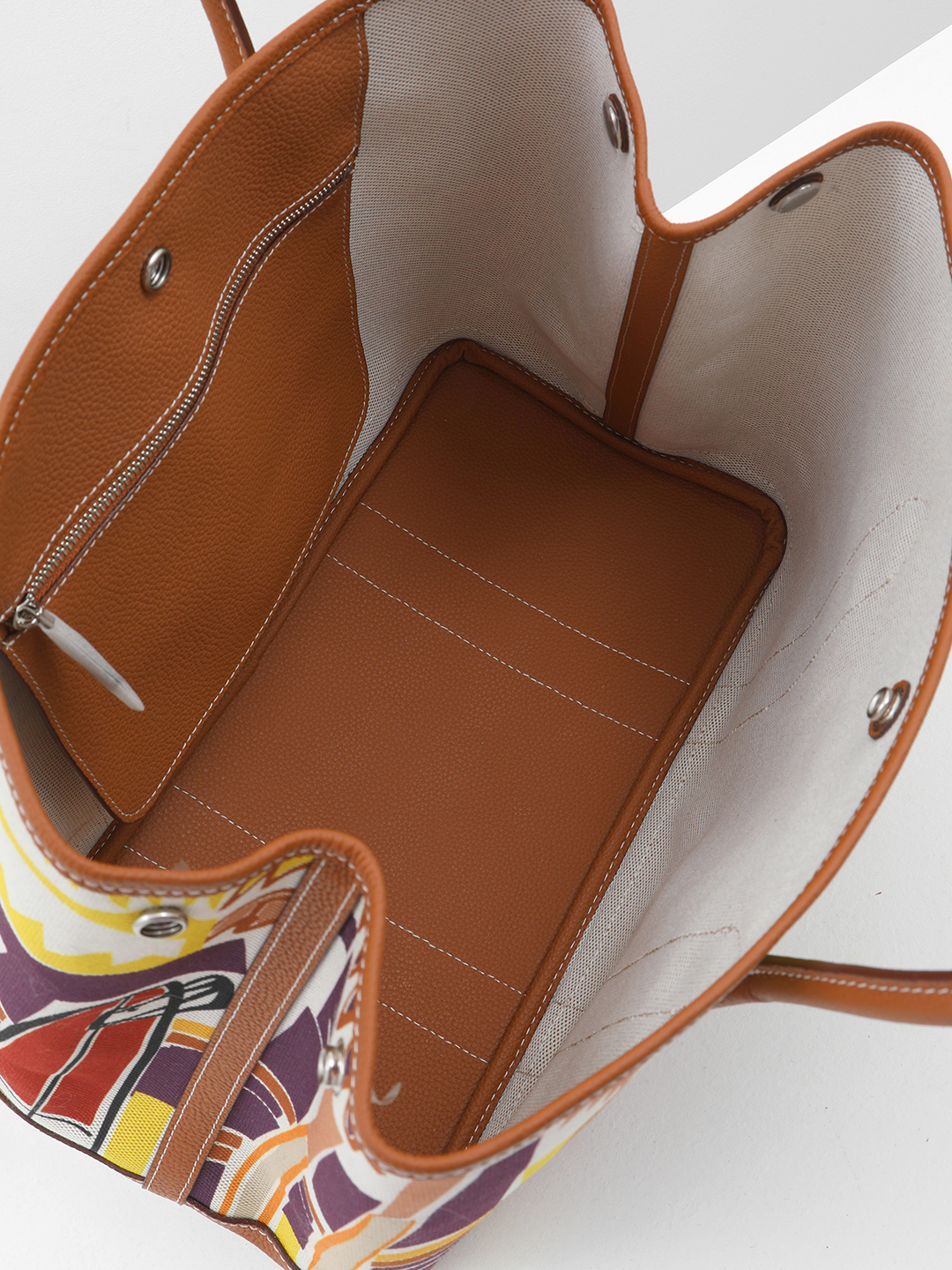 Сумка-шоппер с принтом морского пейзажа от IVORY из кожи и текстиля рыжего оттенка