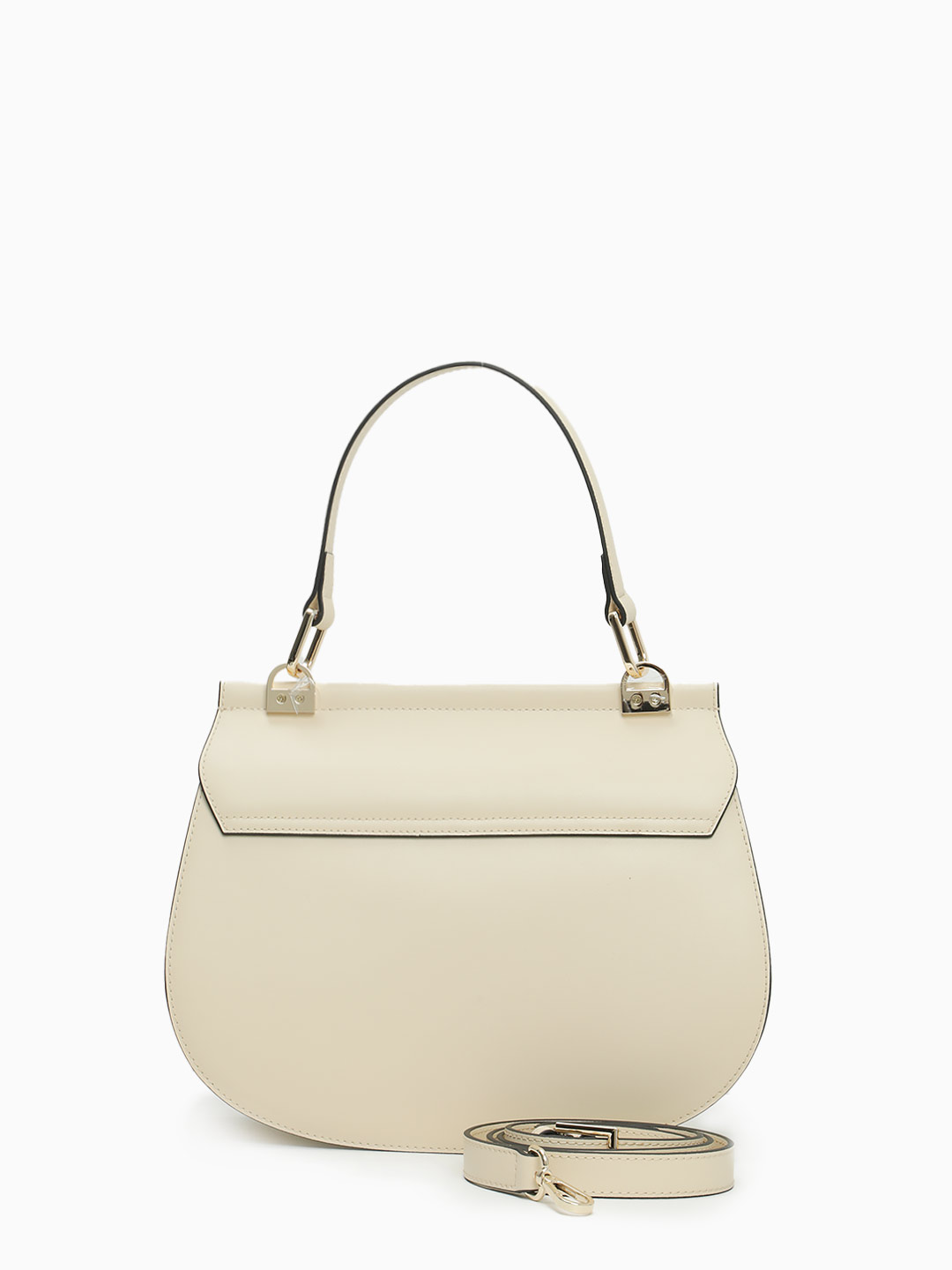 Сумка закругленной формы с одной ручкой и пряжкой на клапане от Cromia из натуральной бежевой кожи