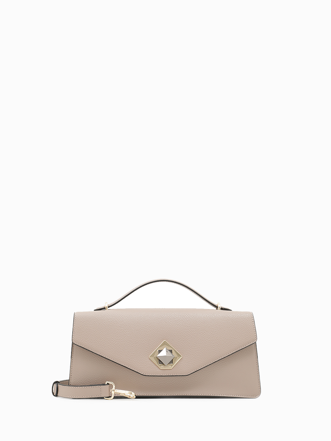 Багет от Cromia в натуральной коже пудрового цвета с золотой геометрической фурнитурой