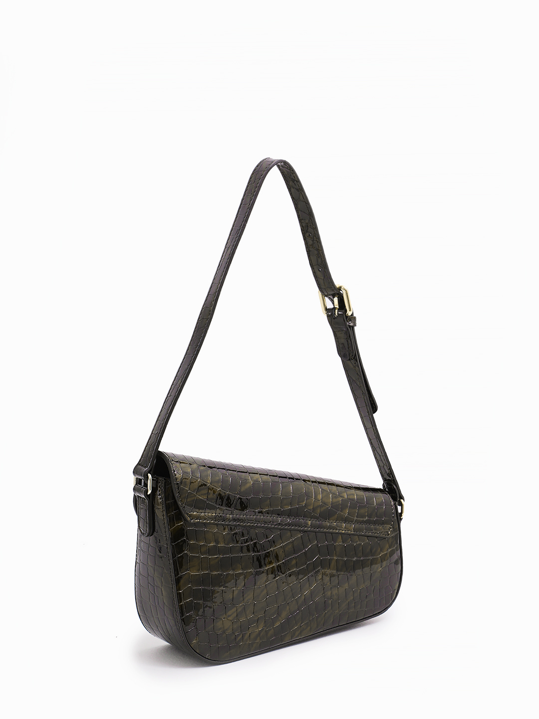 Скосый багет с именными буквами Gilda Tonelli из лаковой кожи под крокодила бронзового оттенка