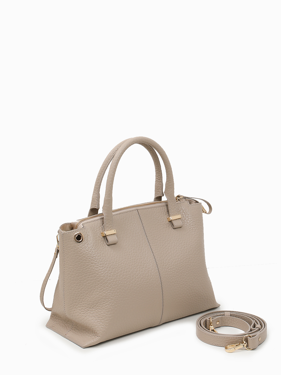 Сумка-тоут с дополнительной сумкой-косметичкой на карабине от KELLEN из крупнозернистой кожи мраморного оттенка