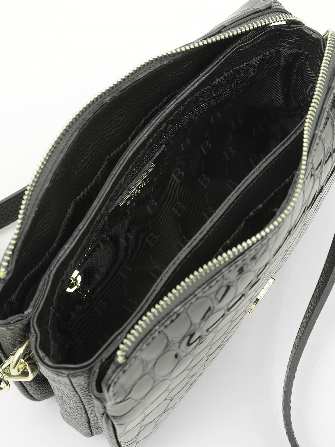 Сумка кросс-боди от Sara Bulglar прямоугольной формы из натуральной лаковой кожи серого цвета 