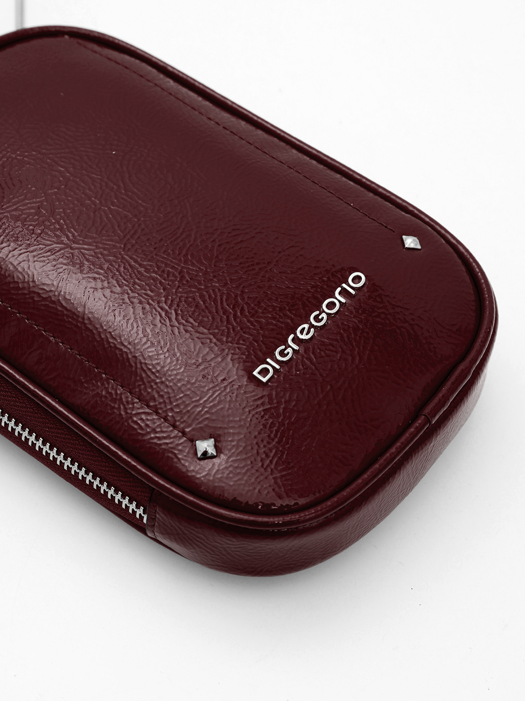 Сумка-кошелёк на шею / через плечо с именной гравировкой Di Gregorio из лаковой бордовой кожи