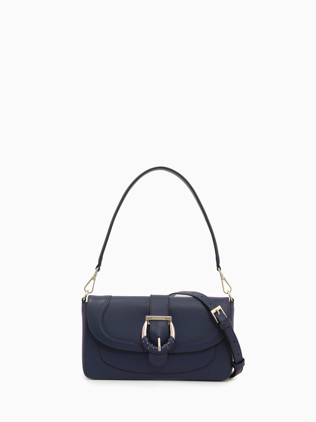 Багет от Cromia в натуральной гладкой коже синего цвета с фурнитурой в виде пряжки