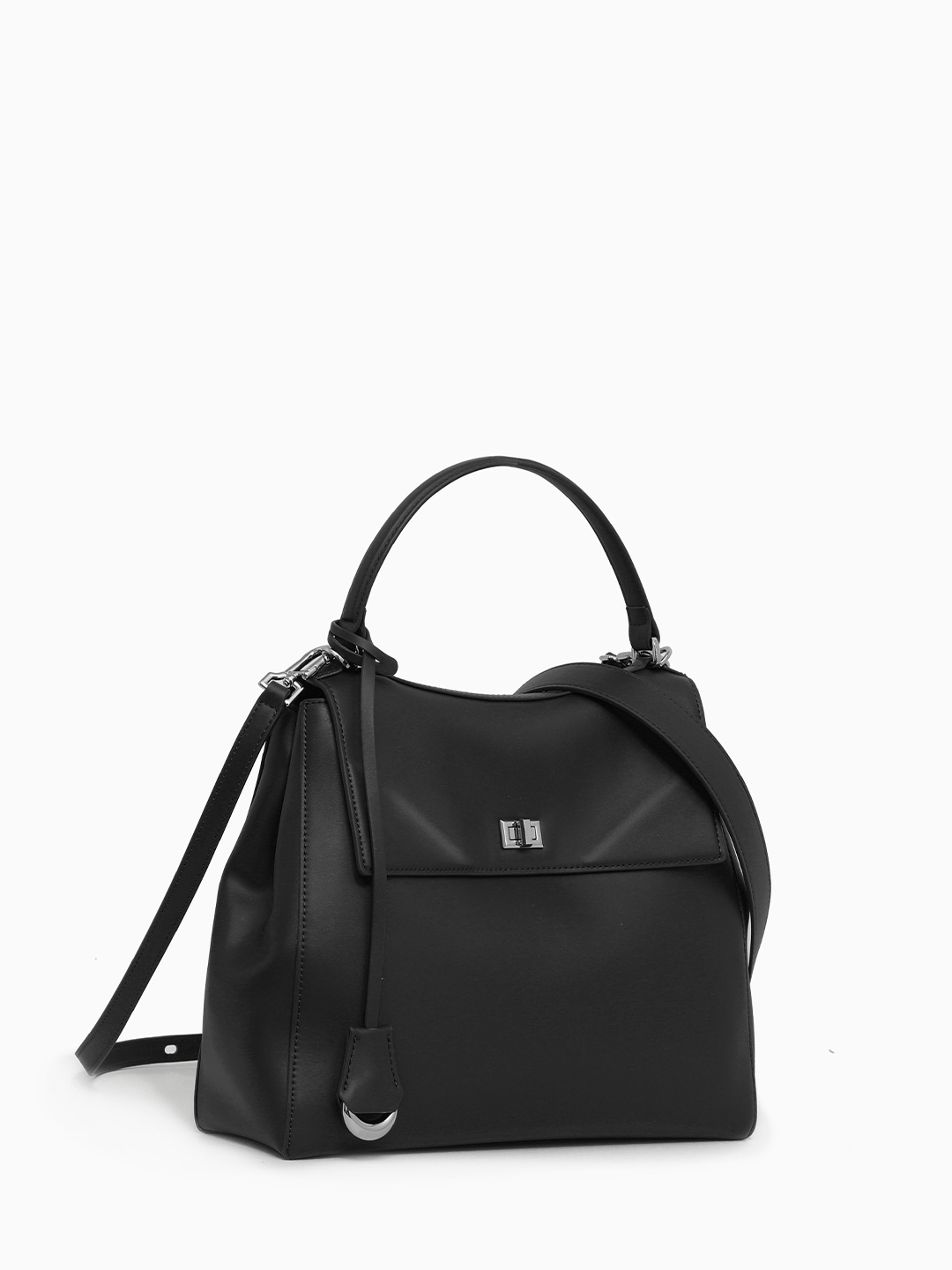 Сумка-рюкзак с поворотным замком от IVORY из гладкой кожи чёрного цвета