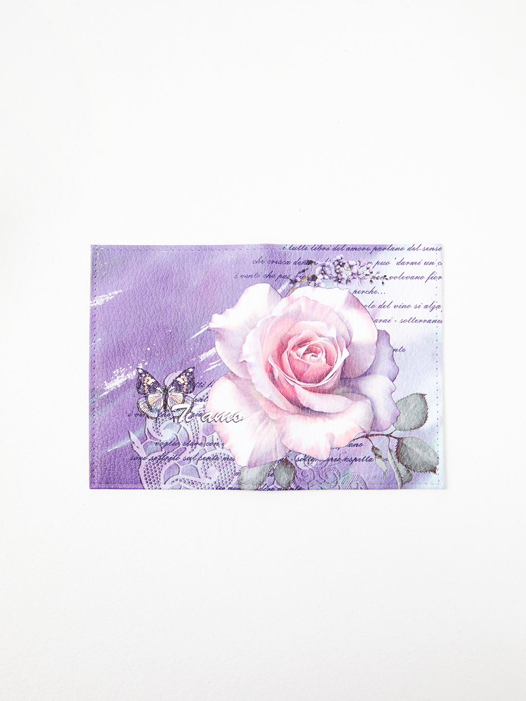 Лавандовая обложка для паспорта от Alessandro Beato из натуральной кожи с принтом роз