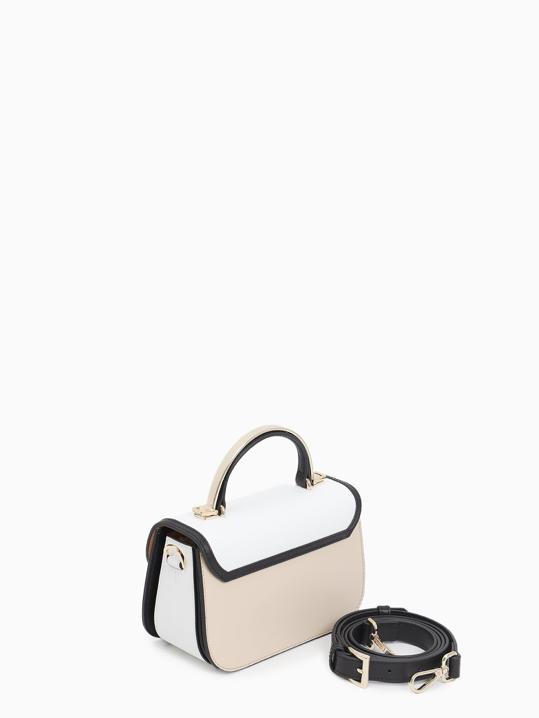 Маленькая сумка с поворотным замком на фирменной пряжке от Cromia из бежевой и белой кожи