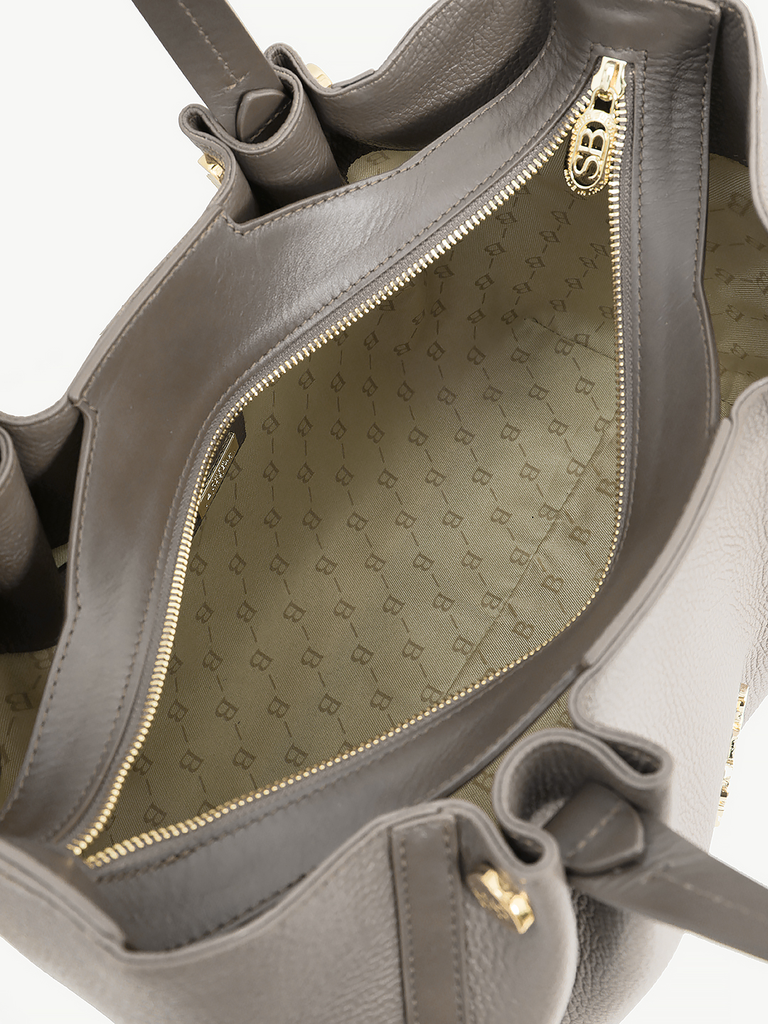 Большая классическая сумка из натуральной кожи с металлическим логотипом Sara Burglar в цвете тауп