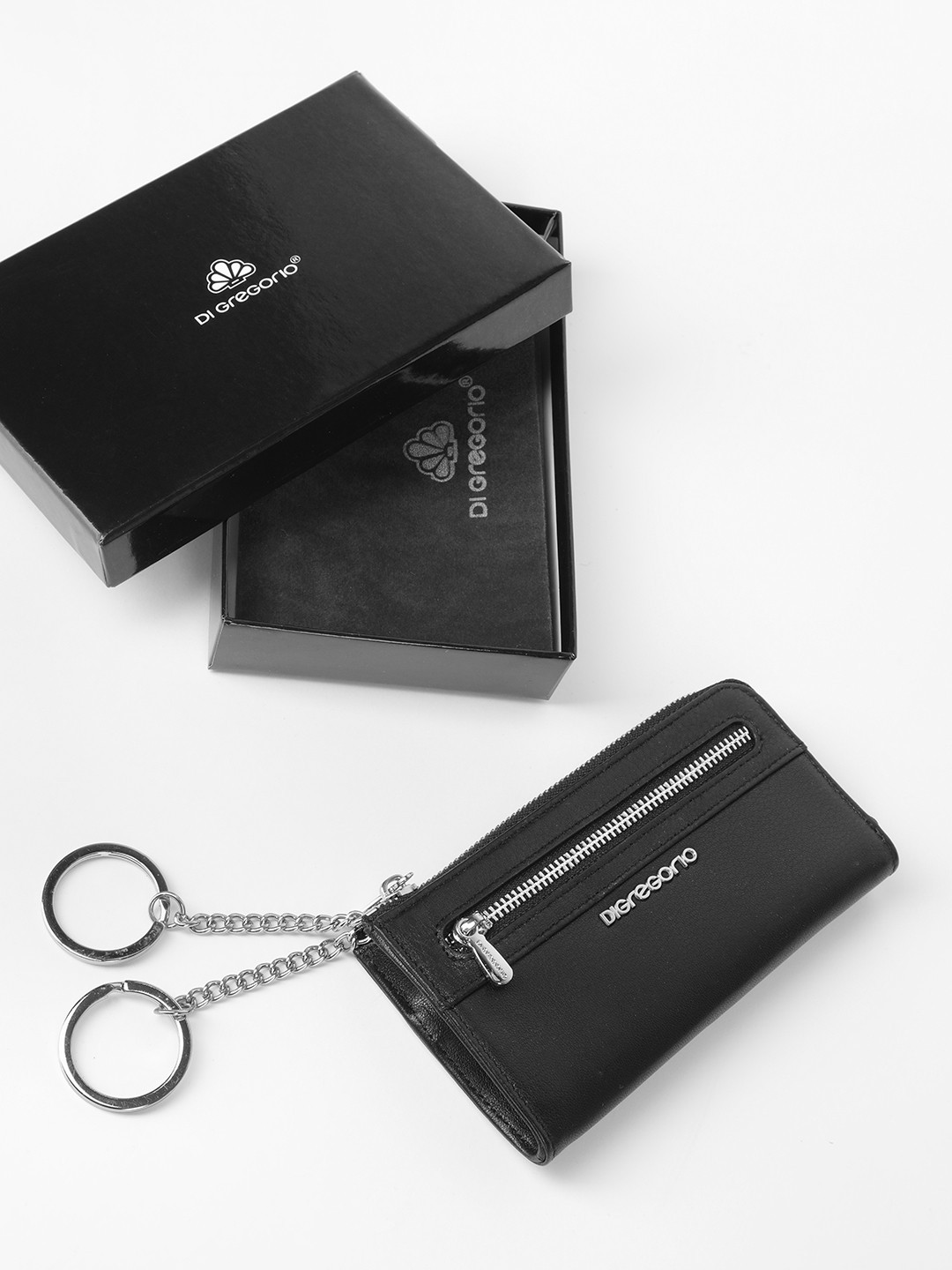 Ключница с металлическим логотипом Di Gregorio в черном цвете
