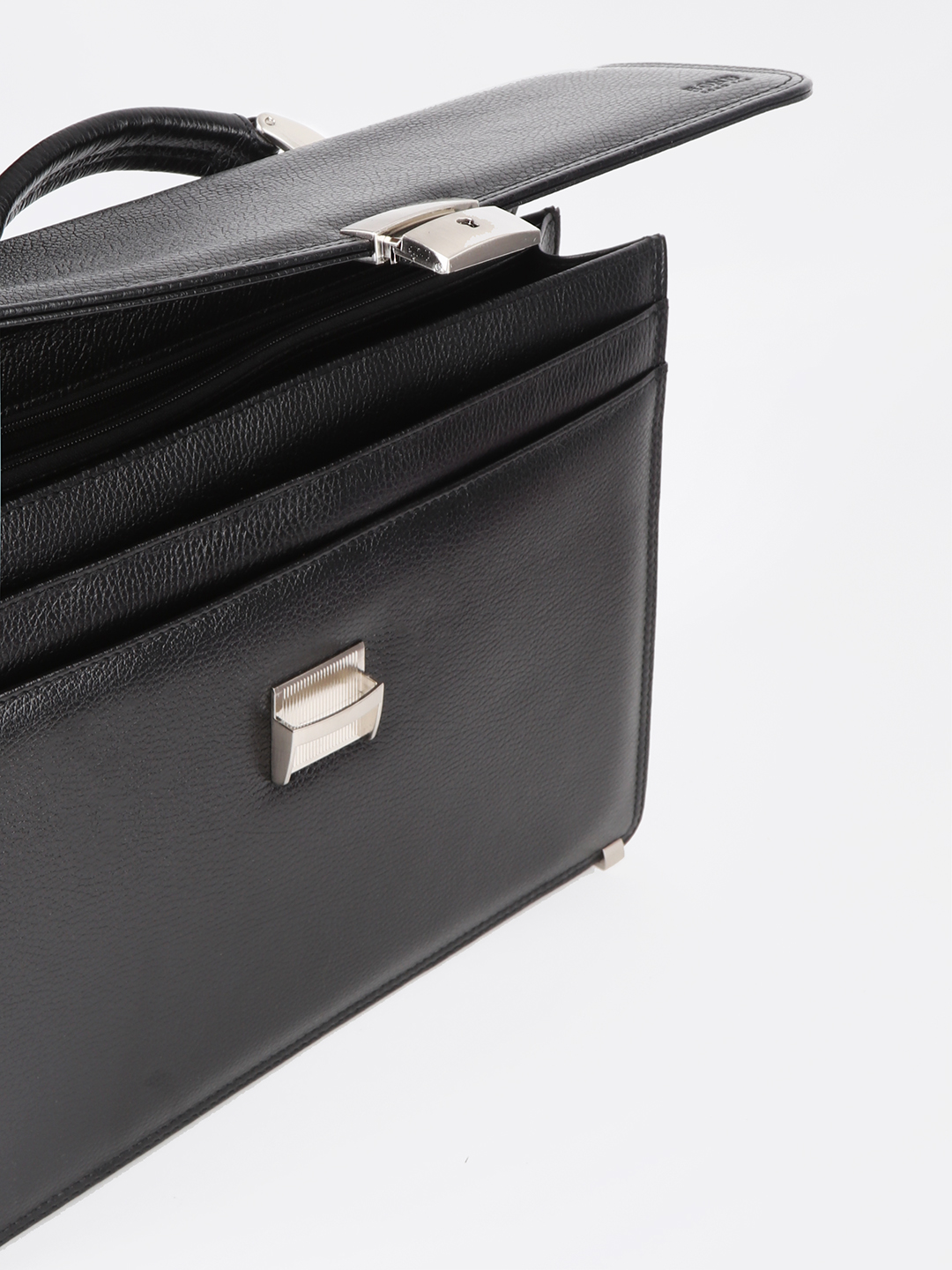 Мужской портфель с замком спереди от Bond из натуральной кожи черного цвета