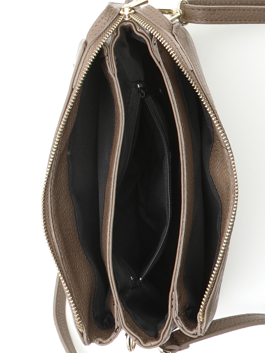 Кросс-боди с тремя отделениями и переплетением букв логотипа BE NICE из крупнозернистой кожи оттенка talpa