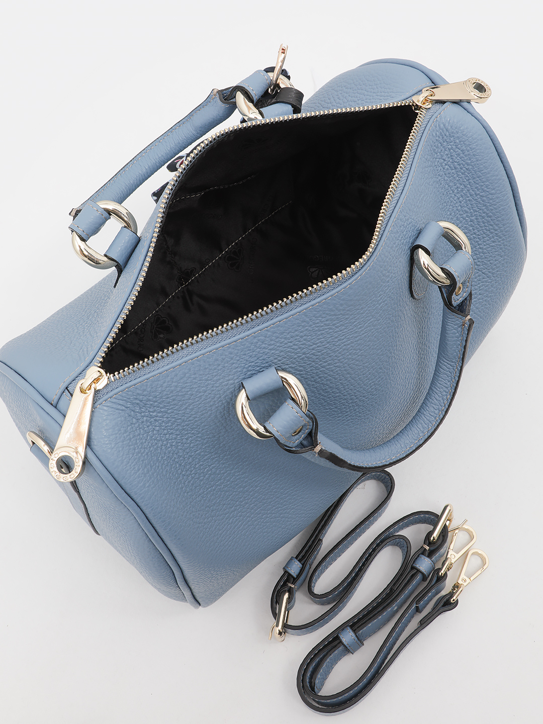 Сумка-боулер в размере М с брелком с твилли от Di Gregorio в голубом оттенке