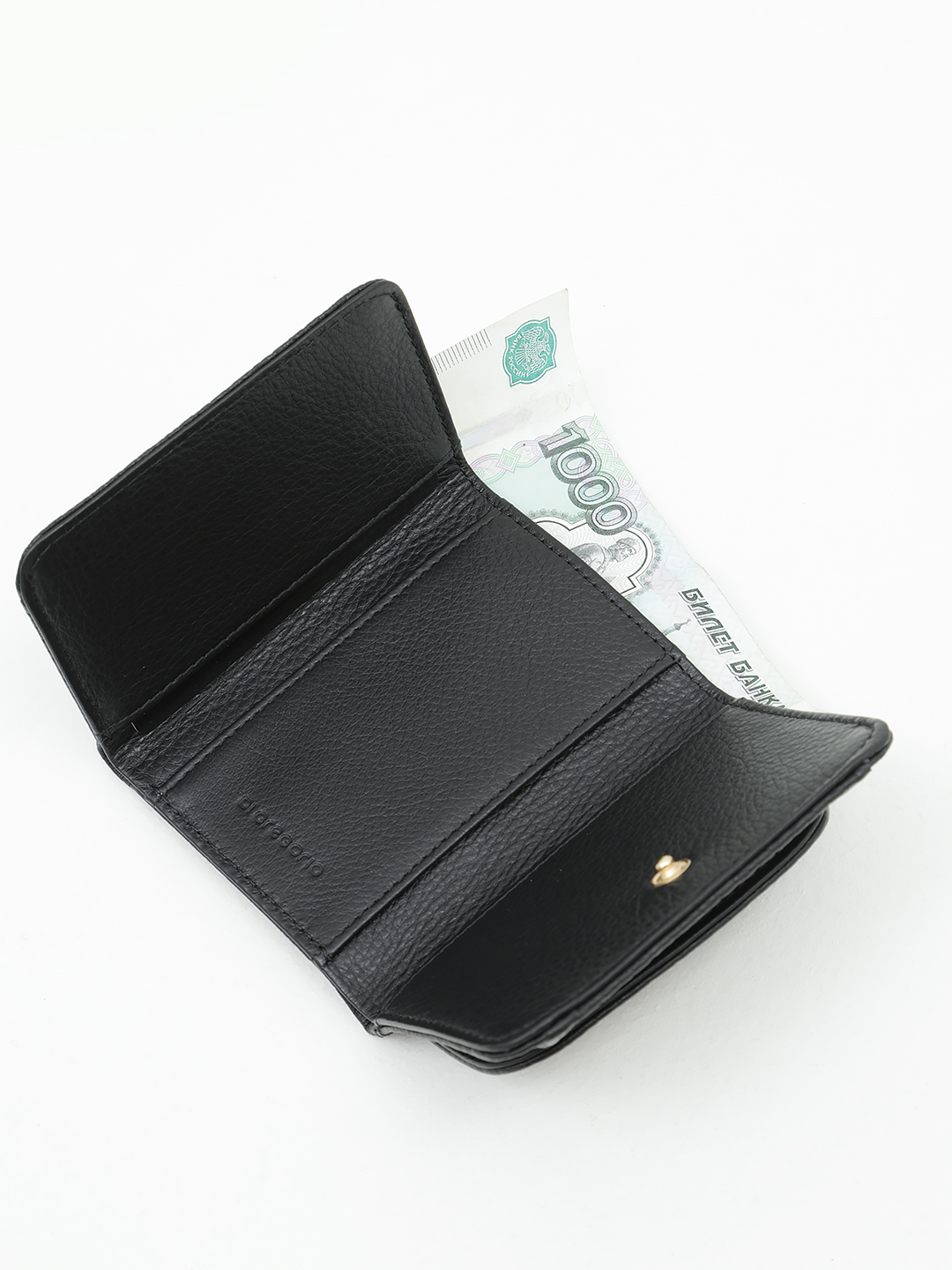 Женский мини кошелёк Di Gregorio из черной крупнозернистой кожи с монетницей