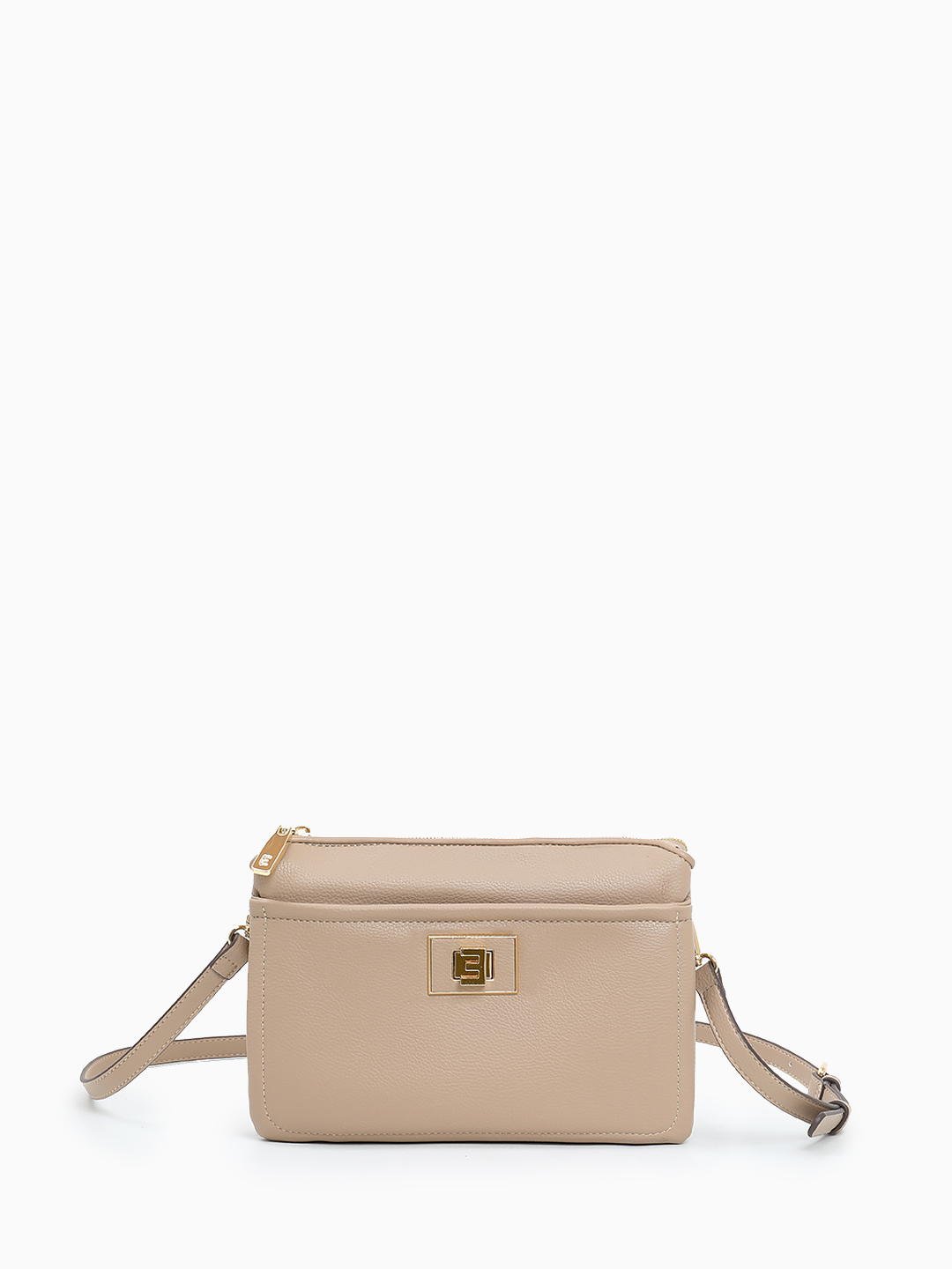 Кросс-боди с поворотной фурнитурой в виде буквы "E" от ERMANNO FIRENZE в песочном оттенке
