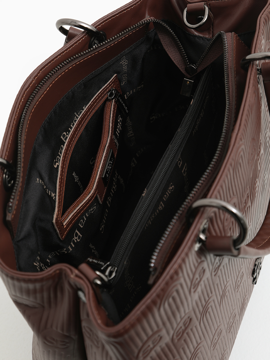 Сумка-тоут с рельефным паттерном в виде логотипа Sara Burglar коричневого оттенка