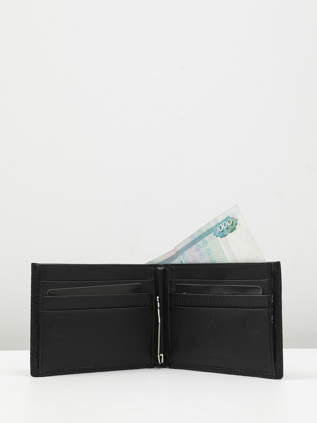 Зажим для денег от Di Gregorio из черной крупнозернистой кожи