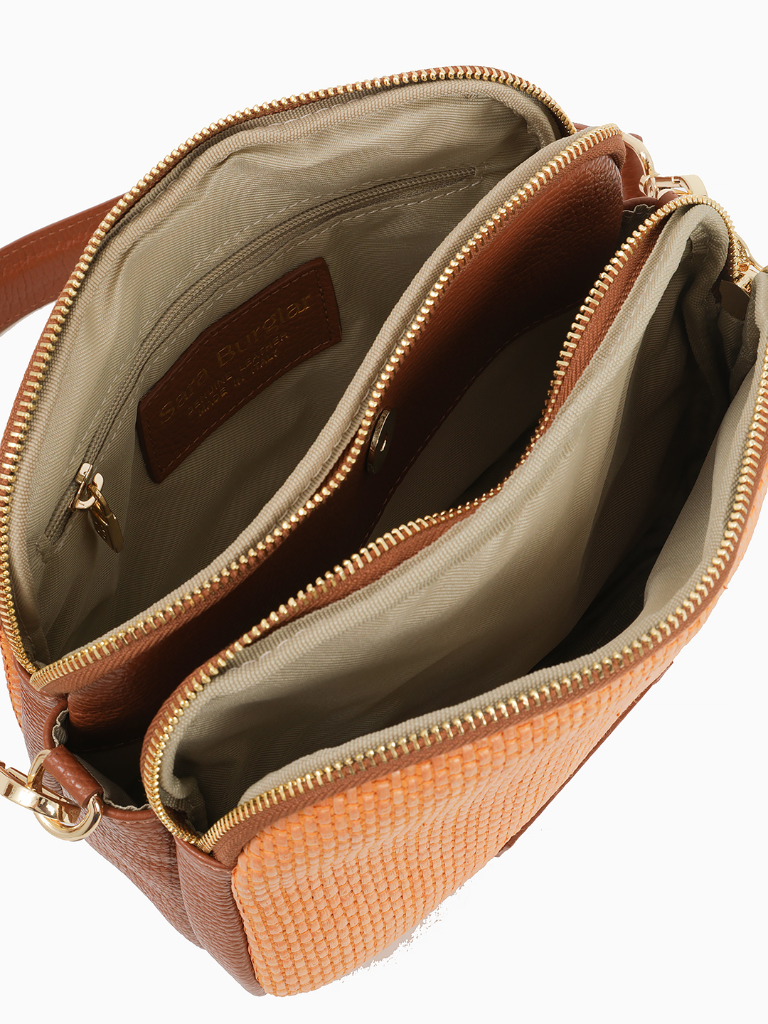 Кросс-боди на плечо с патчем с логотипом Sara Burglar из рафии и натуральной кожи оранжевого оттенка