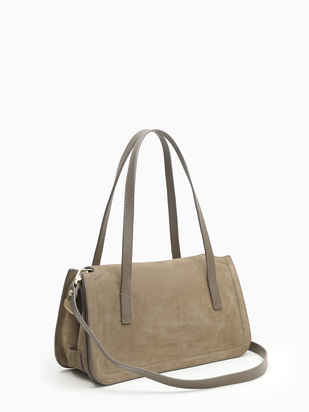 Сумка с аутентичной пряжкой на клапане от Gironacci из натурального серо-бежевого нубука