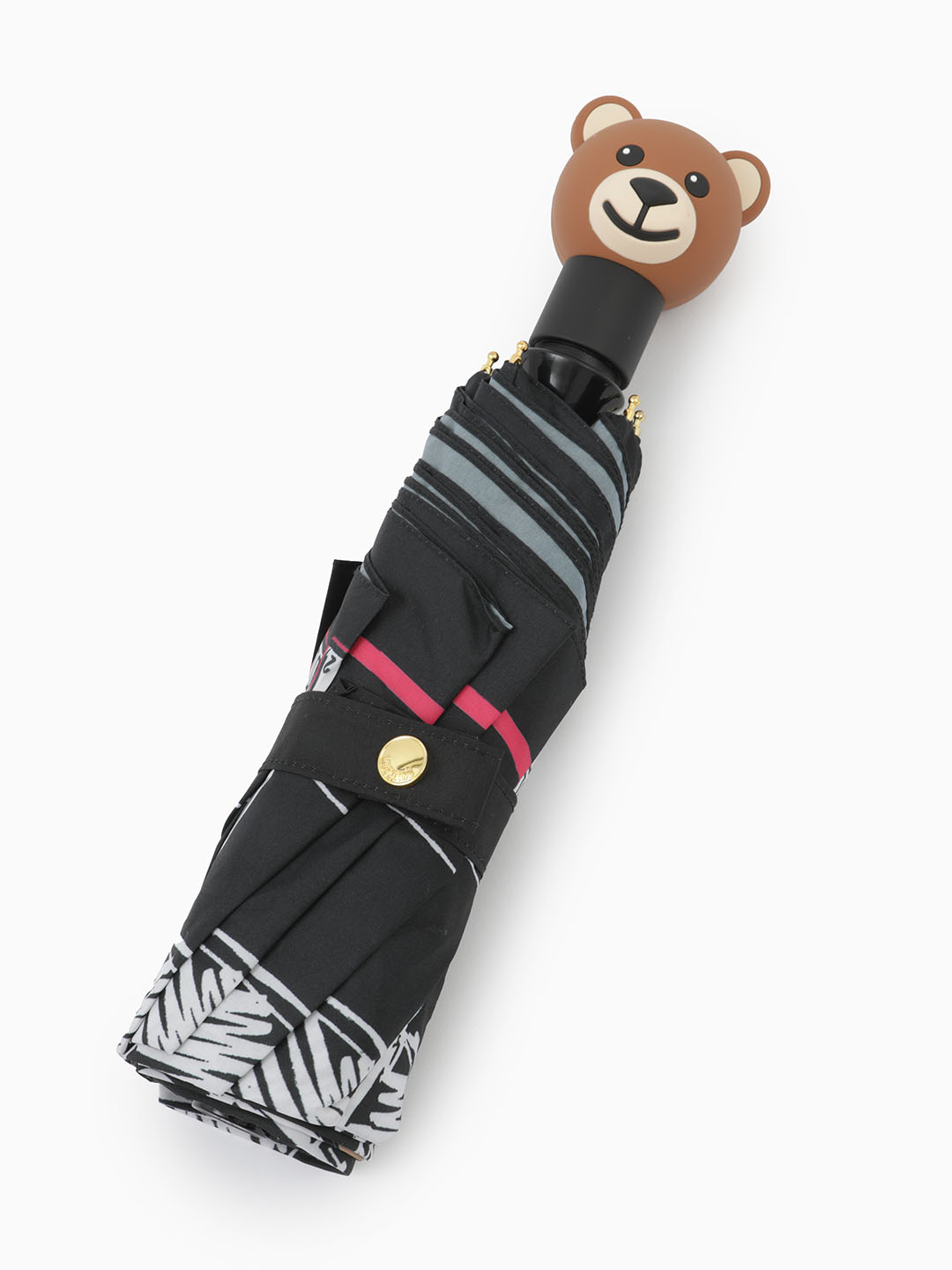 Зонт-автомат mini черного цвета с ручкой-медведем от MOSCHINO