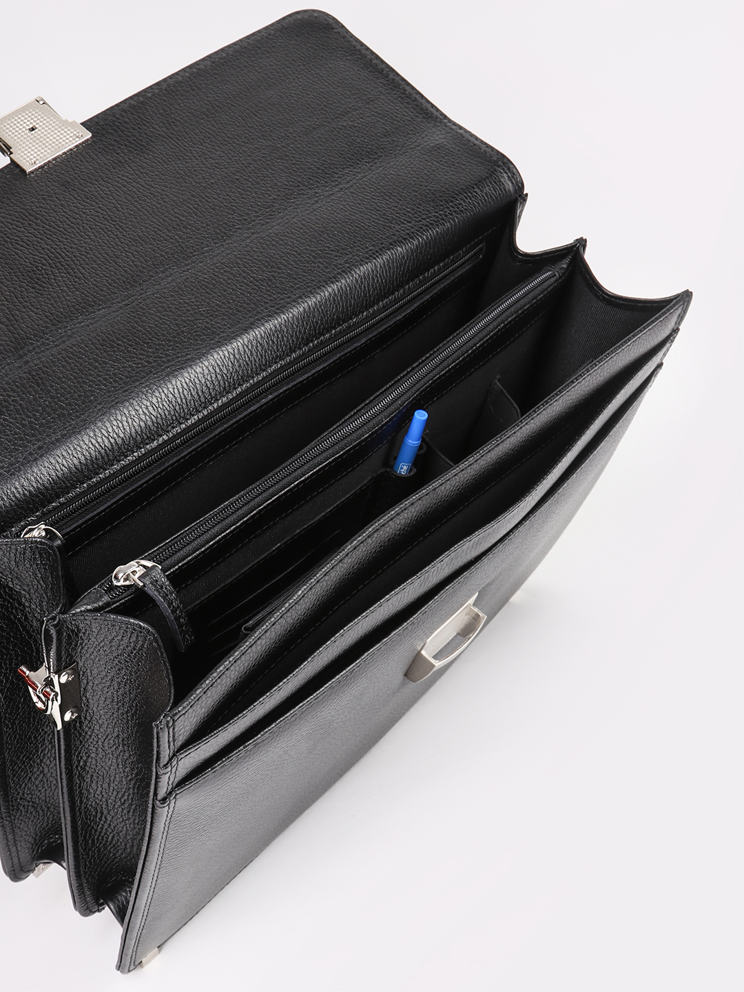 Мужской портфель с замком спереди от Bond из натуральной кожи черного цвета