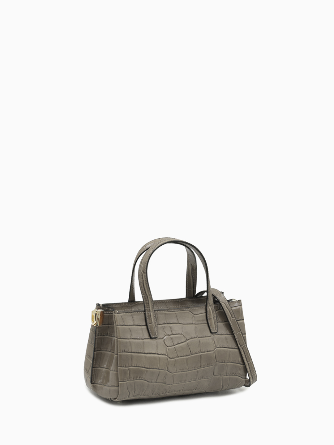 Небольшая сумка тоут через плечо от итальянского бренда FOLLE из кожи с выделкой под крокодила оттенка тауп