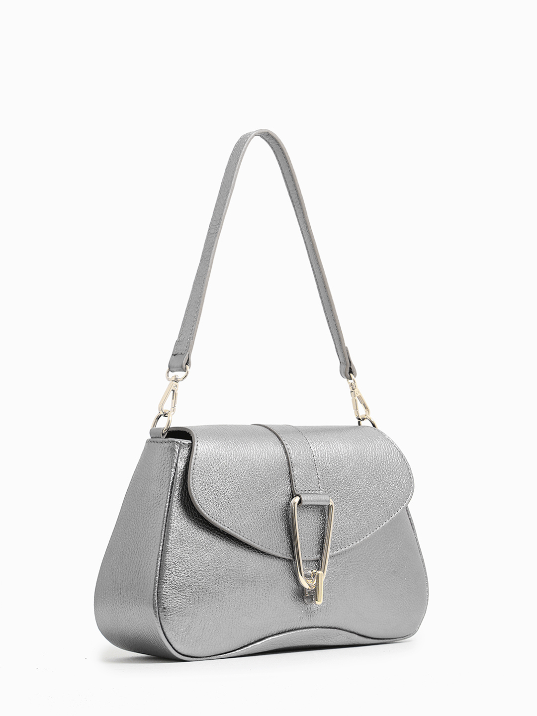 Сумка-багет "Adelina" с именным штампом BE NICE металлизированного серебристого оттенка