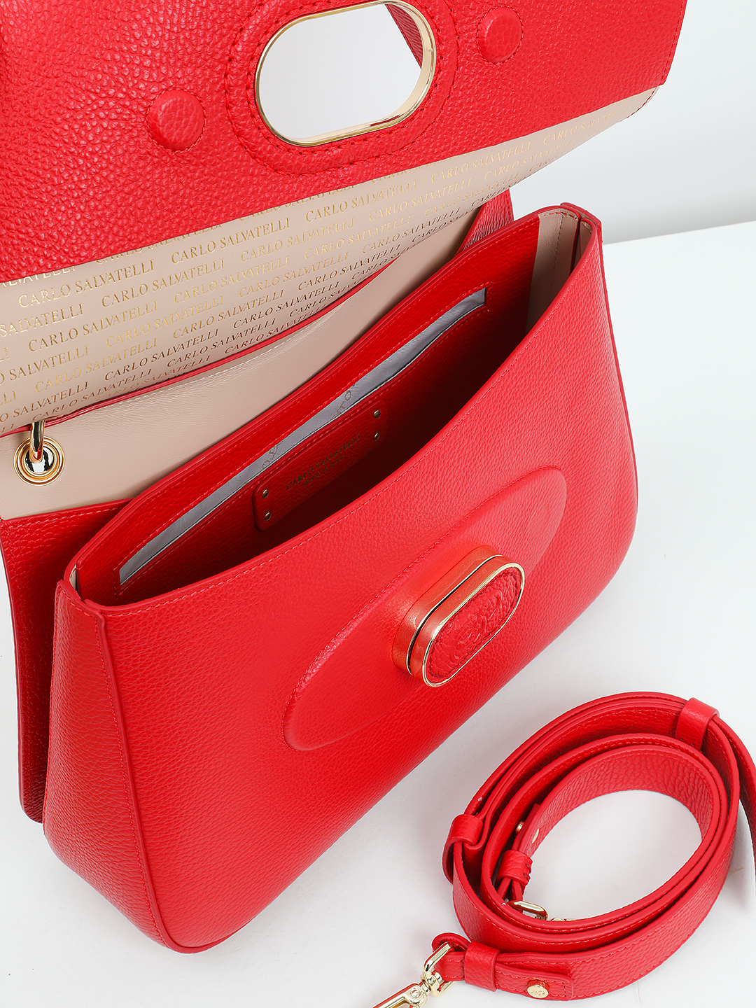 Сумка-сэтчел в размере М с именным подкладом от Carlo Salvatelli в алом оттенке rosso