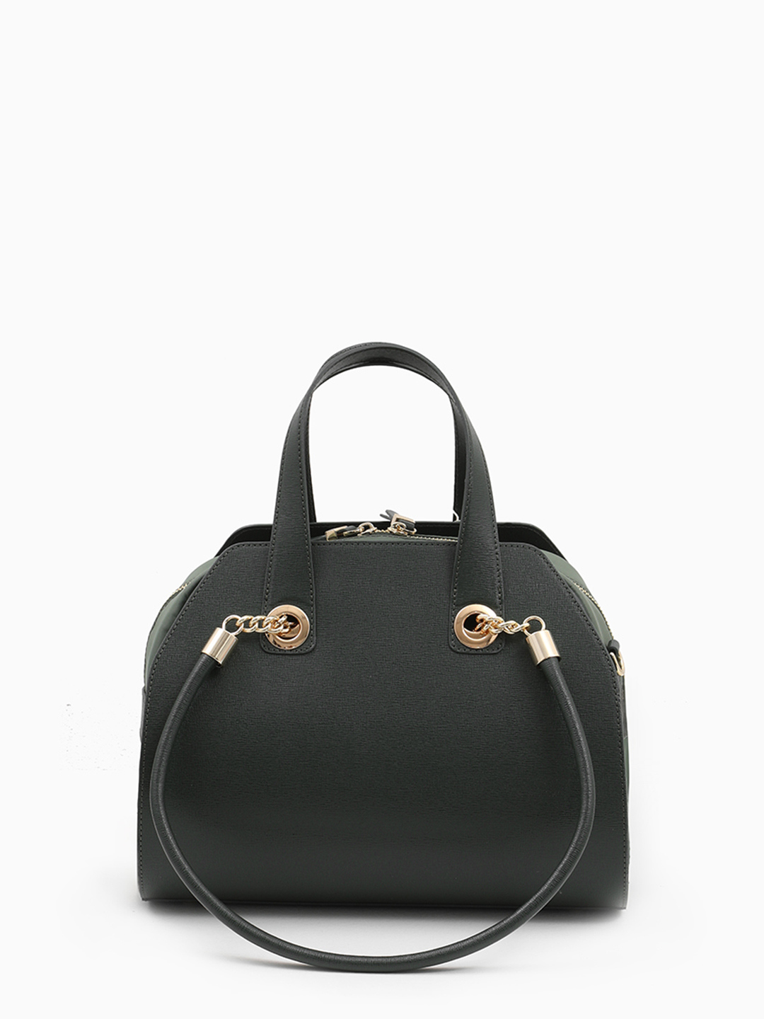 Сумка-трансформер с двойными ручками от KELLEN из нейлона и натуральной кожи зелёного цвета