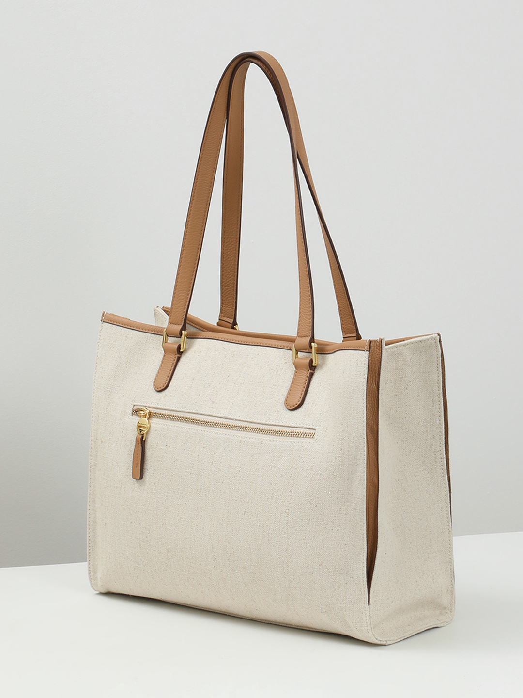 Тоут с вместительным внешним карманом от NANNINI из текстиля и натуральной кожи оттенка кэмел