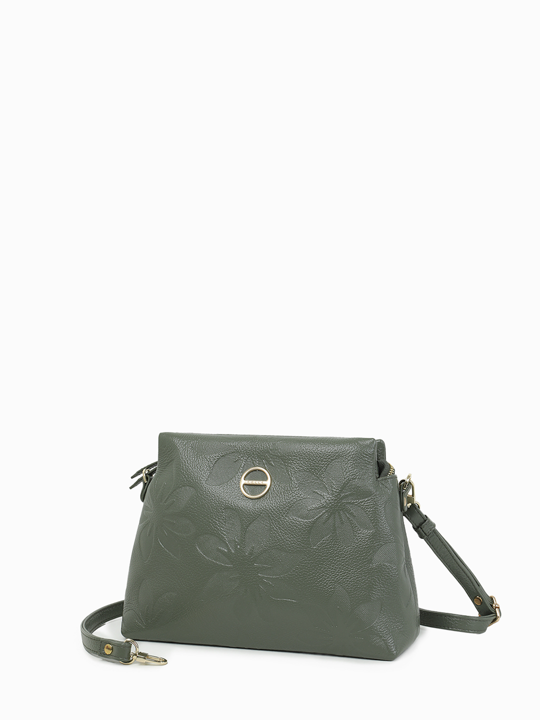 Прямоугольная кросс-боди c фирменным круглым логотипом от FOLLE в шалфейном цвете с цветочным штампом