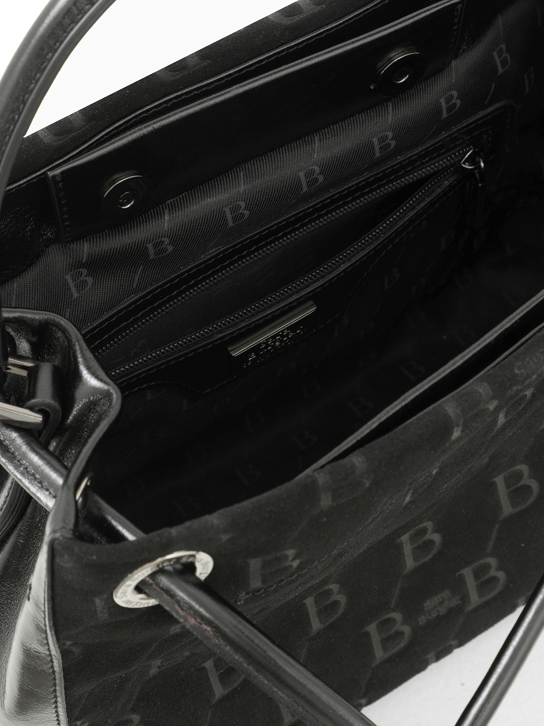 Сумка с двумя парами ручек из натуральной замши черного цвета с монограммой Sara Burglar