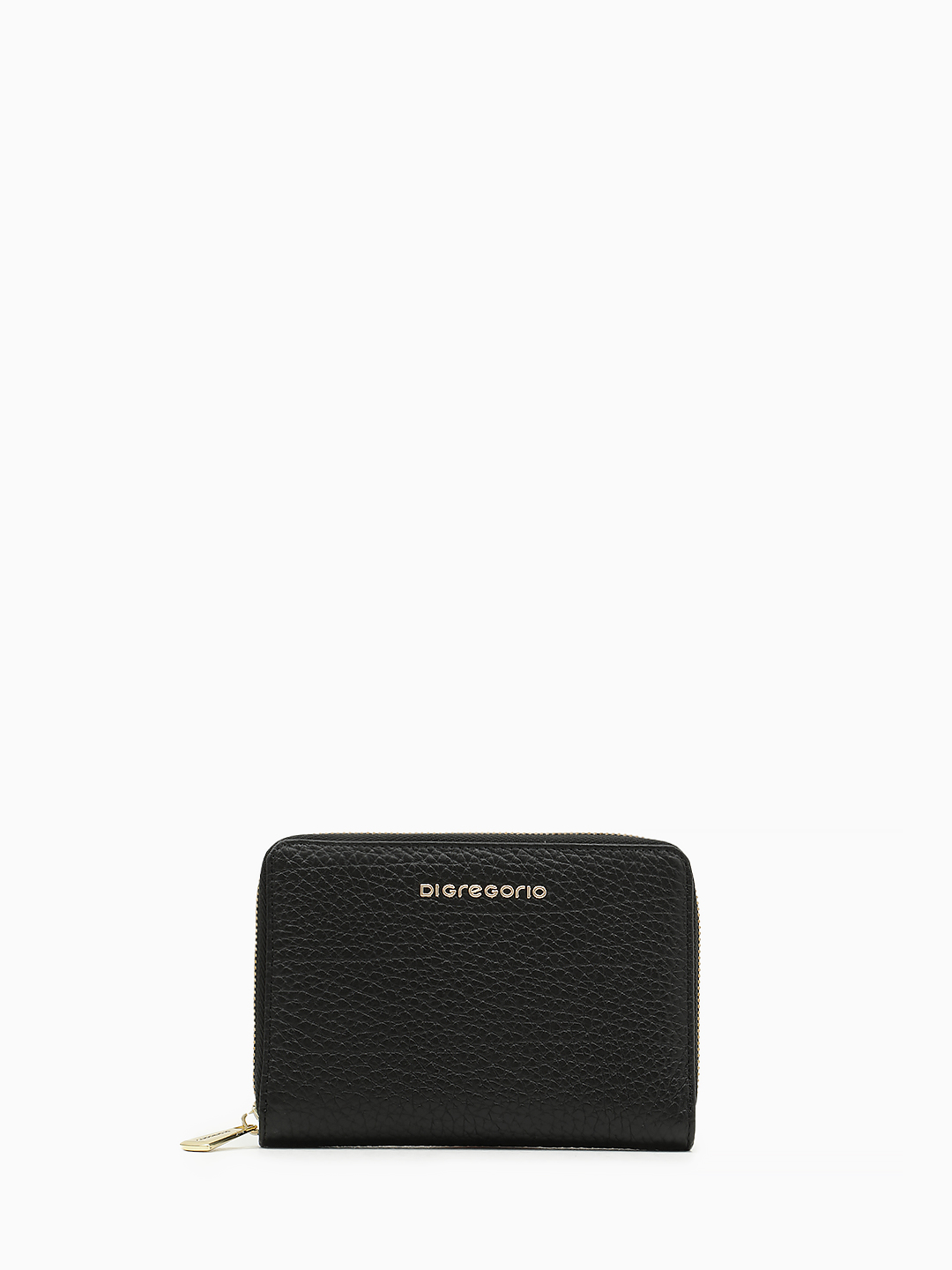 Женский кошелёк Di Gregorio из черной крупнозернистой кожи с молнией по кругу