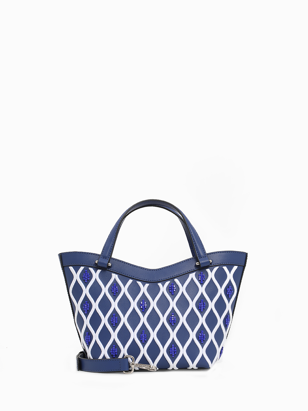 Сумка-корзинка с вышивкой и цветным бисером от CROMIA в синем цвете