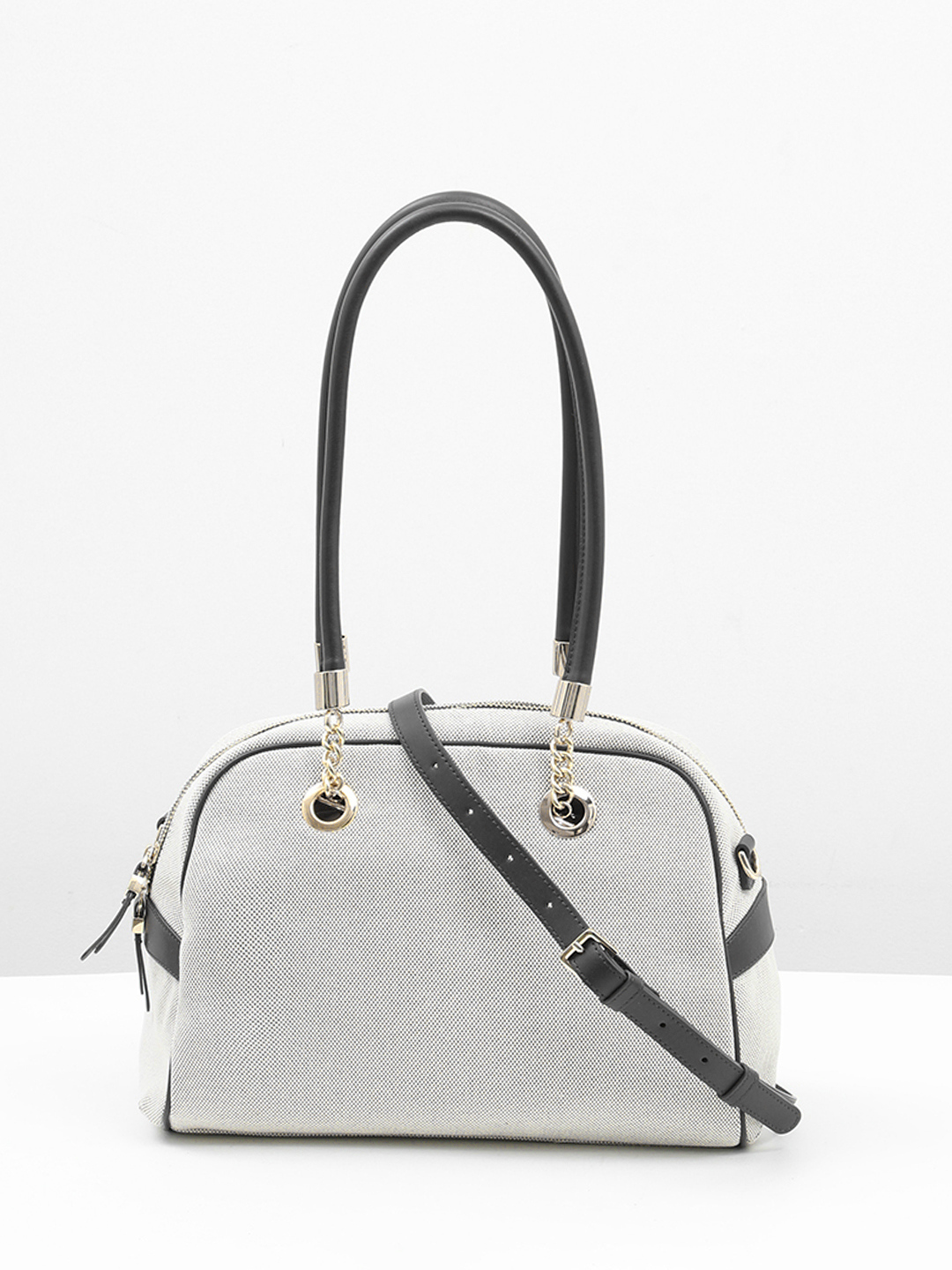 Сумка-трансформер с двойными ручками от KELLEN из текстиля и натуральной кожи чёрного цвета