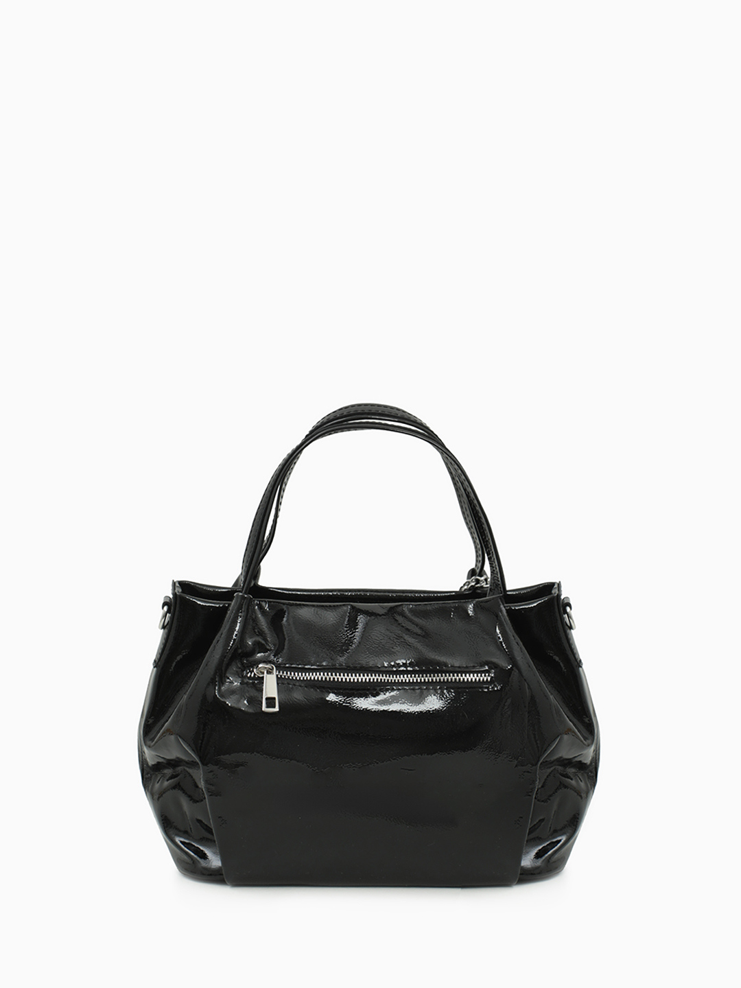 Тоут с брелком-бантом из натуральной лаковой кожи от FOLLE в чёрном цвете