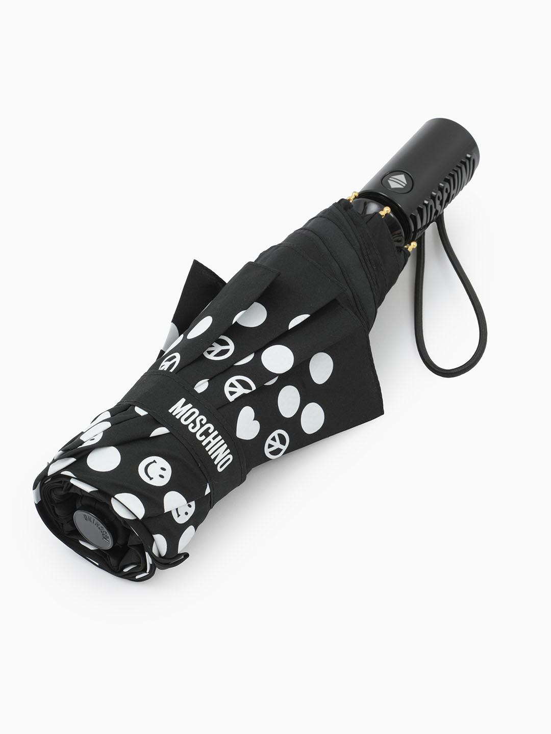 Зонт-автомат мини в горошек черного цвета от MOSCHINO