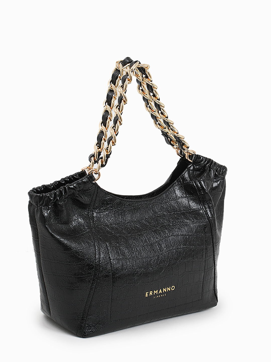 Шоппер в размере L с рельефной монограммой ERMANNO FIRENZE чёрного цвета