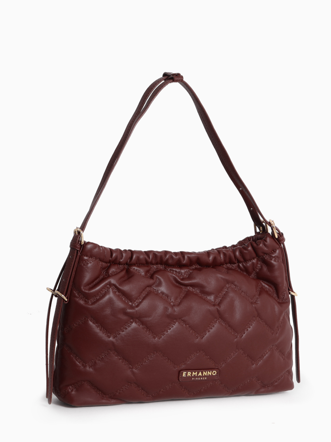 Бордовая сумка-хобо в размере L с брендированной стёжкой от ERMANNO FIRENZE
