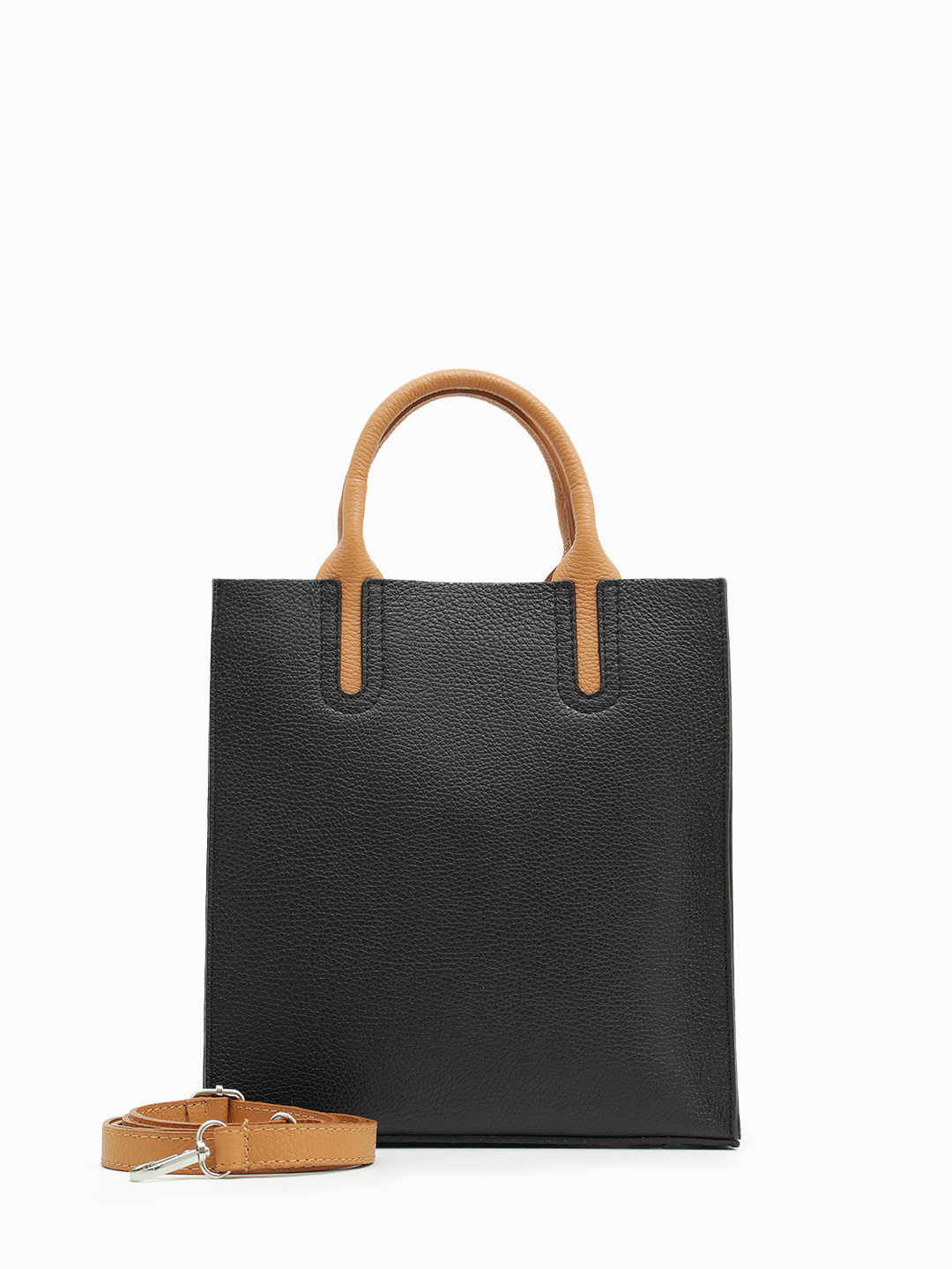 Прямоугольный тоут чёрного цвета с рыжими ручками от FOLLE