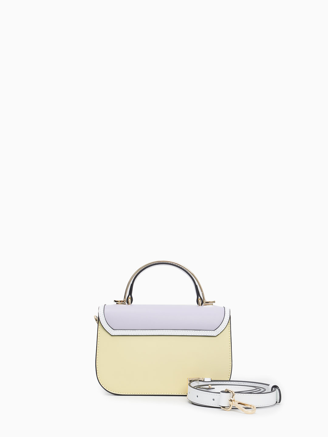 Маленькая сумка с поворотным замком на фирменной пряжке от Cromia из желтой и сиреневой кожи