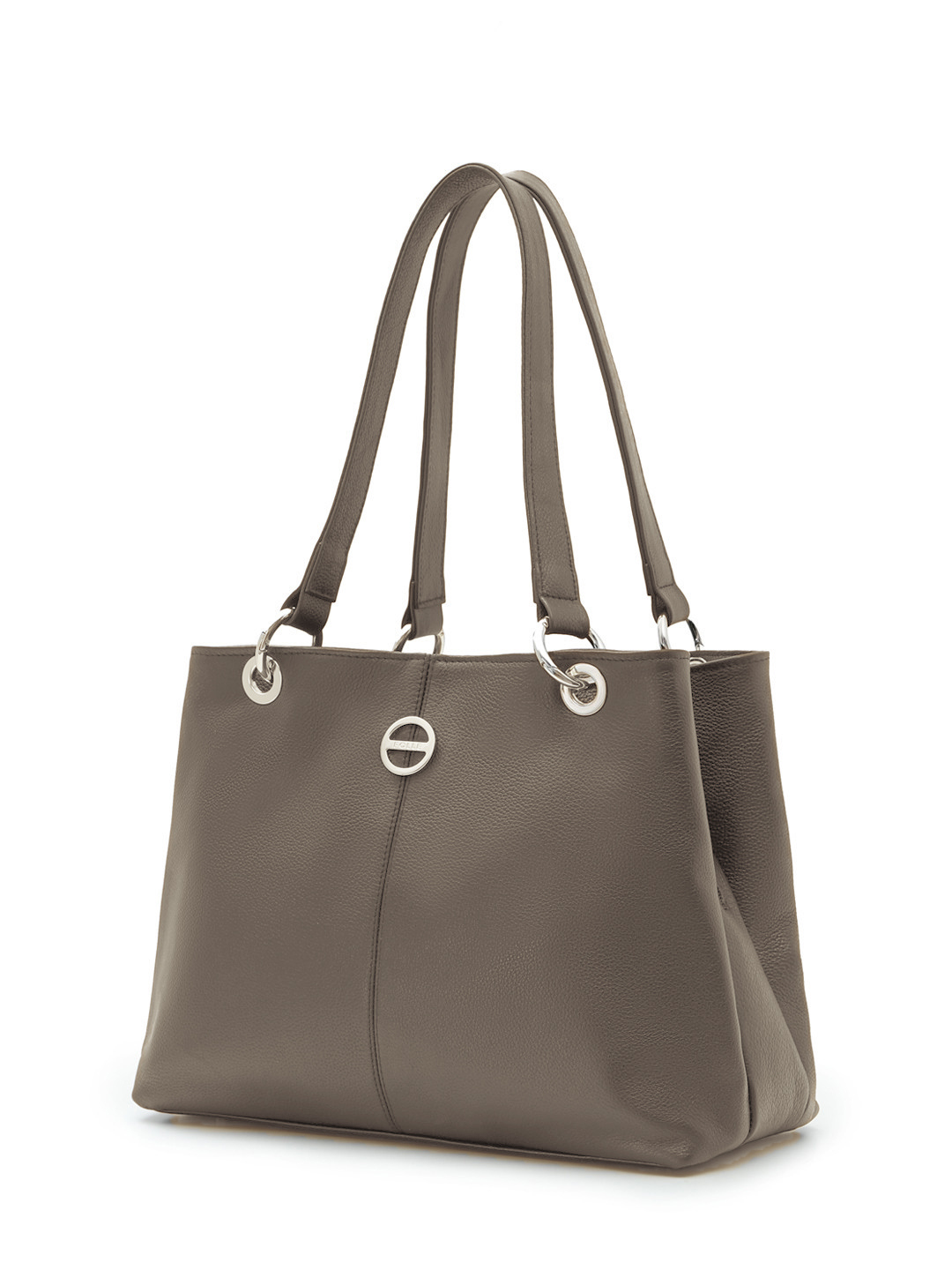 Классический шоппер с тремя отделениями и круглой фурнитурой от FOLLE оттенка тауп