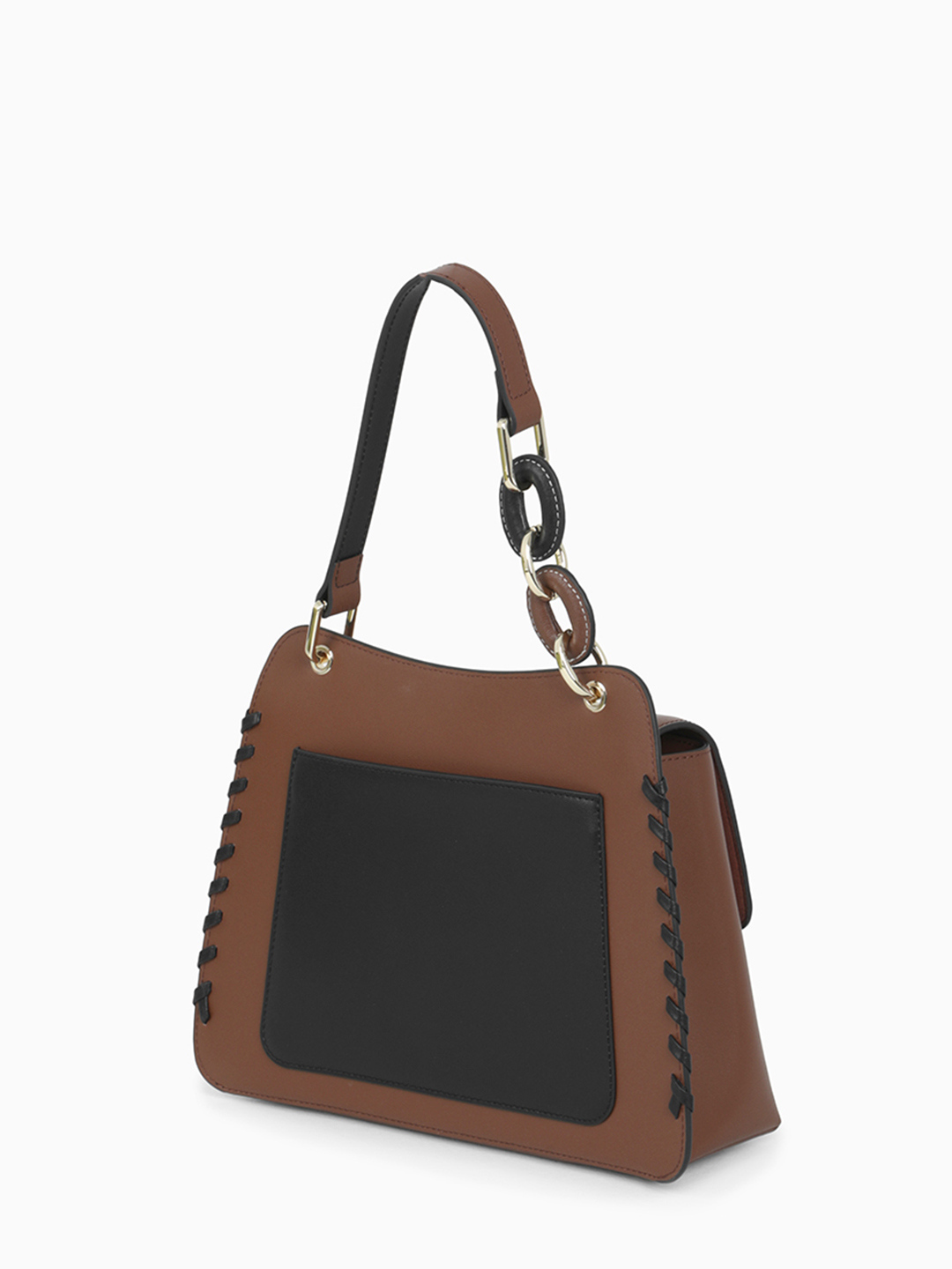 Сэтчел от бренда CROMIA в гладкой коже с оригинальной ручкой и переплетением коричнево-рыжего цвета