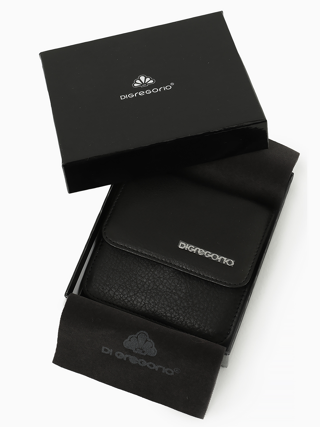 Мужской кошелёк квадратной формы от Di Gregorio из натуральной кожи чёрного цвета